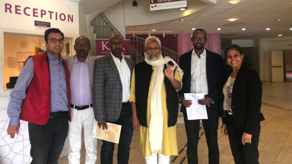 Dr Rajendra Singh (centre) with The Water Warrior facilitators in Sweden.